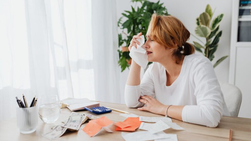 sad woman crying having money debt